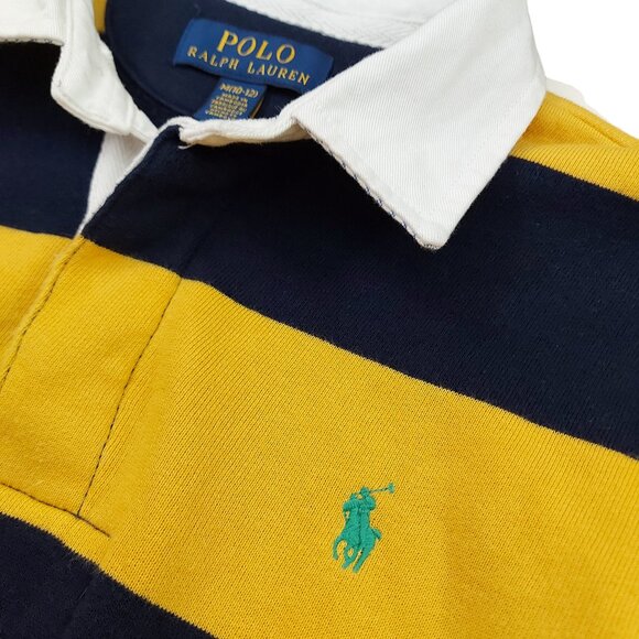 Polo Ralph Lauren Sweatshirt Big Boys M 10/12 Yellow Navy Striped Fleece Rugby - Picture 5 of 12